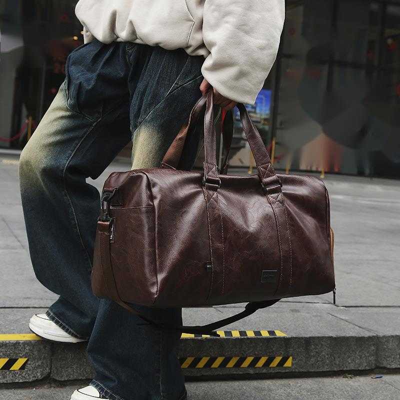 Korean Leather Mens Crossbody Fitness Bag Large Capacity Business Travel Luggage Bag Short Distance Travel Bag Womens Bag