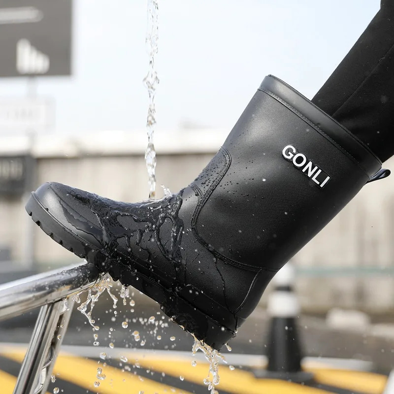 Mens Rain Shoes Rain Boots Adult Mid Length Fashionable Korean Water Shoes Soft and Non Slip Thick Soles 241115