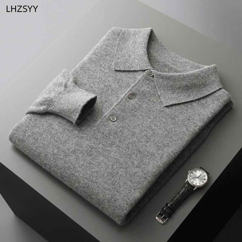 LHZSYY autumn and winter cashmere sweater mens POLO collar knitted floral casual shirt loose large bottom 241115