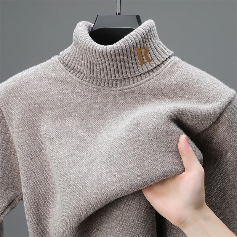 Mens Pulled Knitted Sweater Winter Style Korean Trend Letter Embroidery Plush Thick Collar Pulled 241112