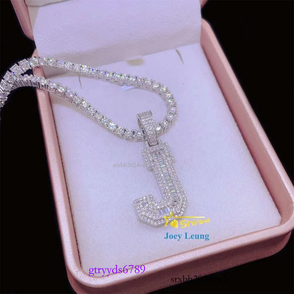 Gra Certificate Sterg Sier Hip Hop Jewelry Mossinate Iced Out Tennis Necklace Initial Letter Custom Moissanite Pendant