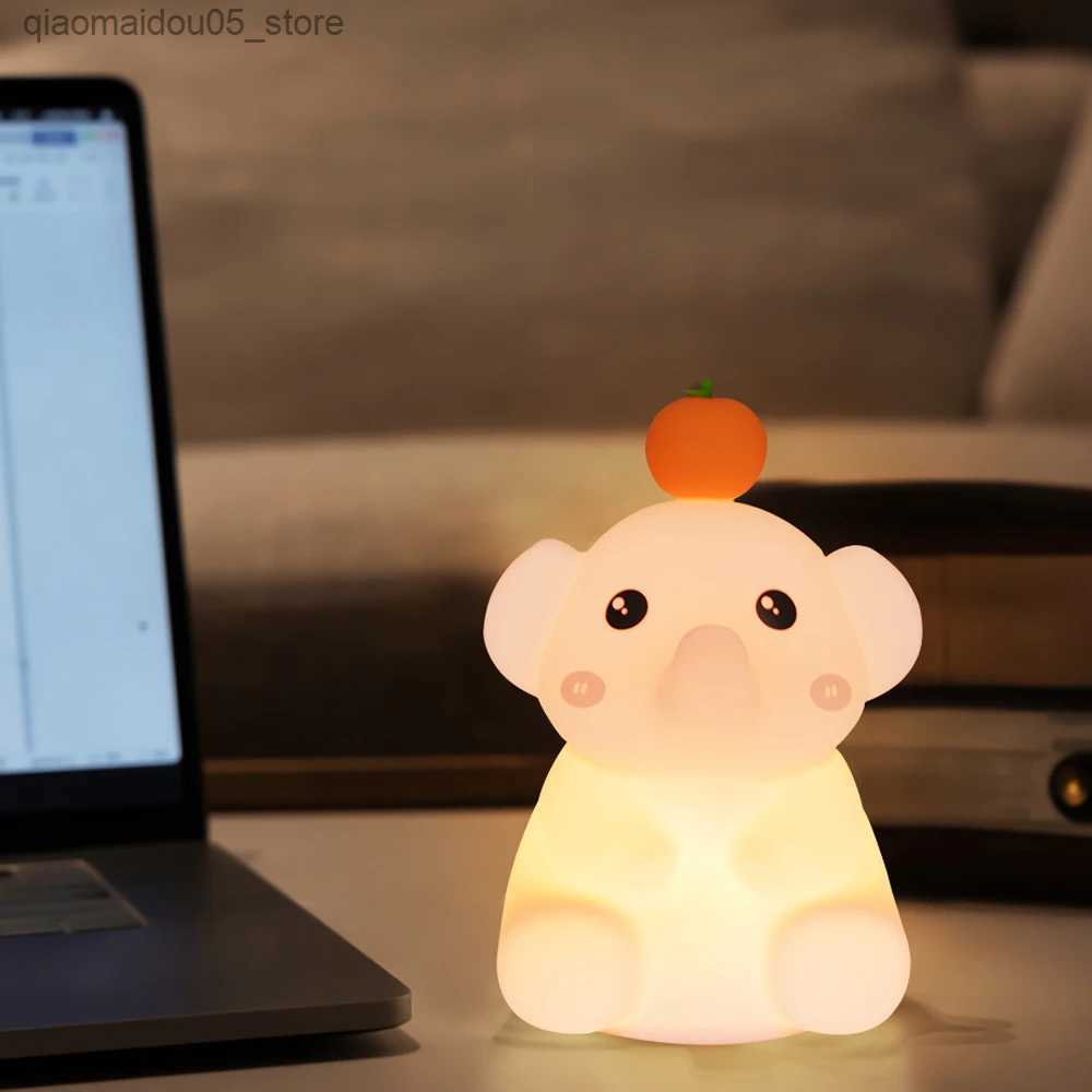 Lamps Shades Cute Elephant Night Light Soft Silicone LED Light with Dimmable USB Charging Timer Sleep Light Used for Bedroom Decoration Q240416