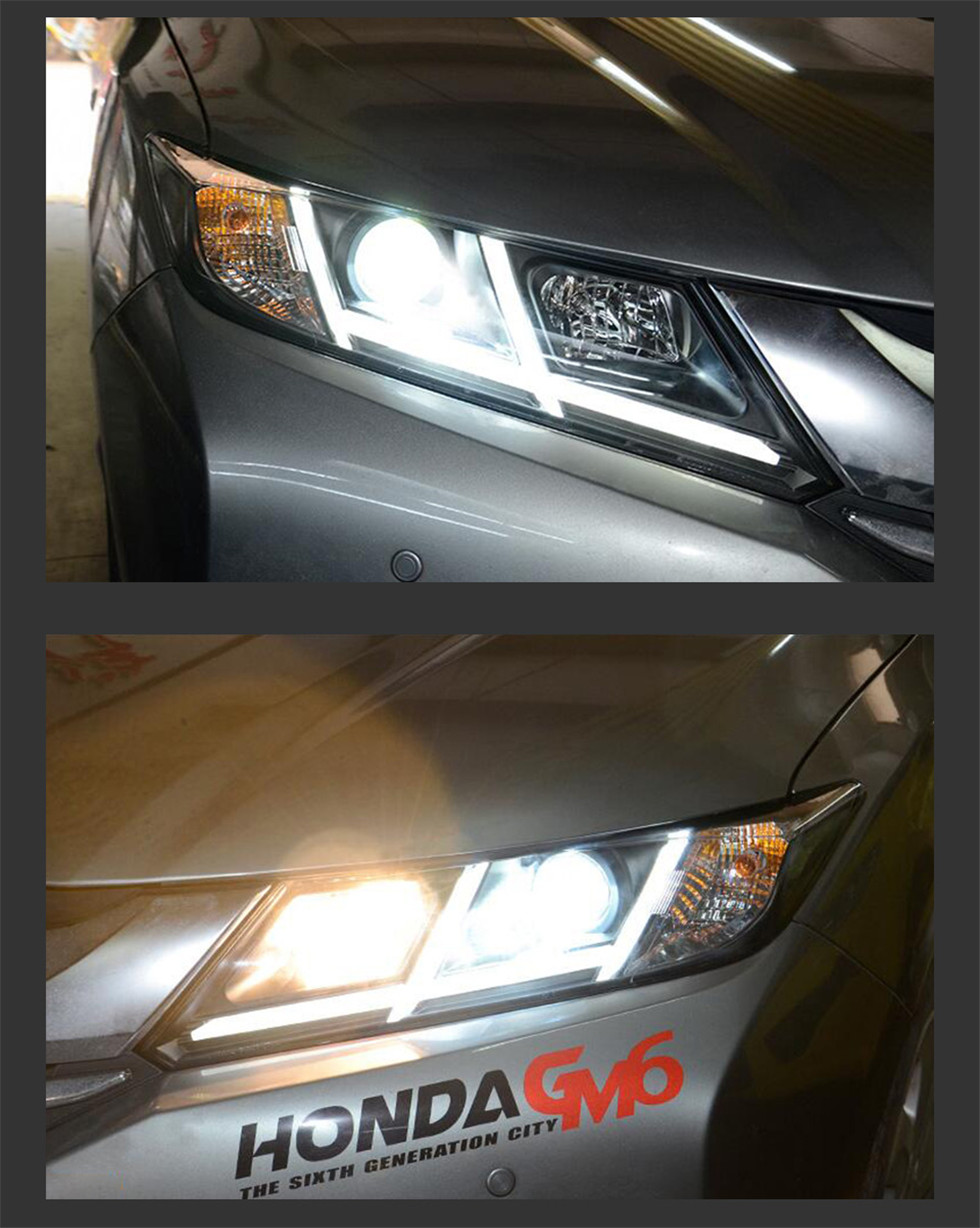 Car Styling for Honda City 20 15-20 19 Head Lamp Upgrade Double U DRL Projector LED Lens Signal Lamp Head light Assembly
