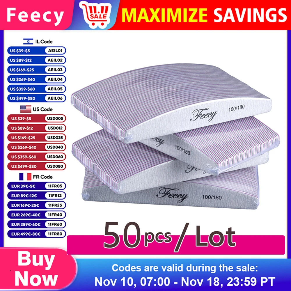 50Pcs/Lot Nail File Buffer 100/180 Grit Half Moon Double Side Sandpaper Nail Sanding Grinding Gel Nail Polish Nail Manicure Tool 241115