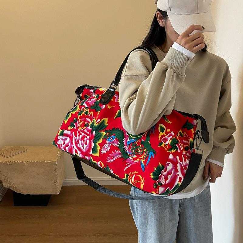 Chinese Fashion Short Distance Travel Bag Womens Large Capacity Sports and Fitness Bag Northeast Dahua Canvas Travel Luggage Bag