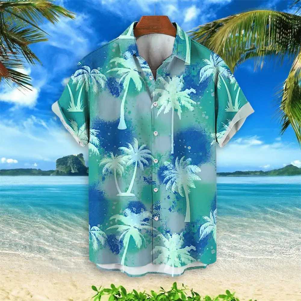 Men's Casual Shirts Coconut Tree Hawaiian Shirt Party Summer Mens Clothing Top Tshirt For Men Short Sleeved Fashion 240416