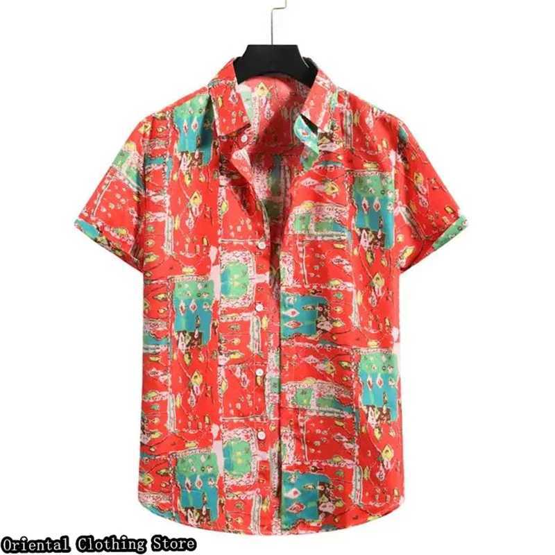 Men's Casual Shirts Hawaiian short-sleeved mens summer shirt 3D printed flower outdoor vacation casual clothing comfortable and breathable 240416