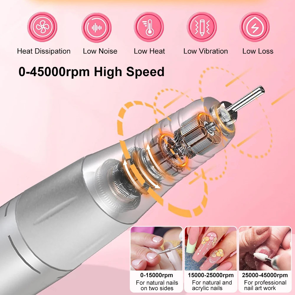 Nail Drill Machine 45000RPM Electric Drill for Nails Electric Nail Drill Polisher Professional Nail Lathe Manicure File Machine 241115