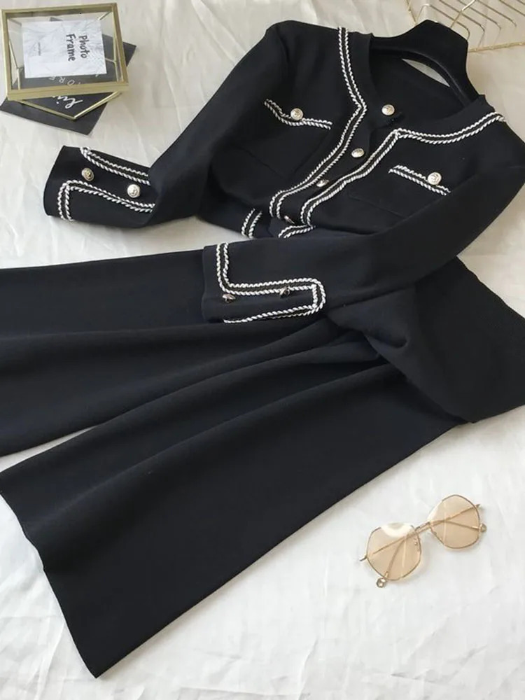 Women Knitted Sweater 2 Pieces Sets Korean Cropped Knitwear Cardigan Tops Conjuntos High Waist Ankle Length Wide Leg Pants Suits 241115