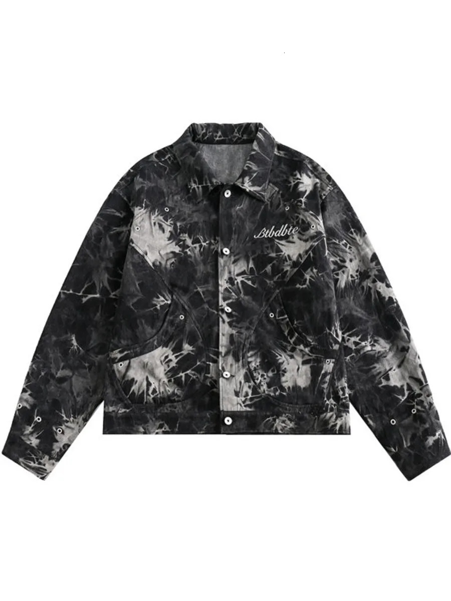 Vintage Y2k tie dye denim jacket mens loose and trendy denim jacket spring and autumn long sleeved full matching casual chic jacket 241115
