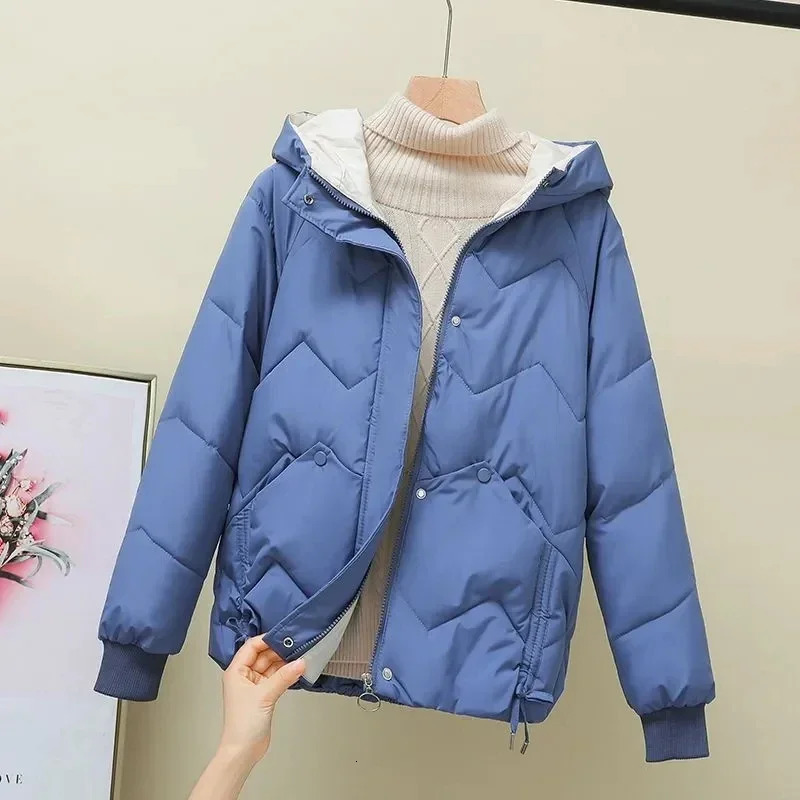 2023 Fashion Korean Loose Autumn Winter Parka Short Overcoat Thick Hooded Cotton Padded Jackets Coats Female Outwear 241108