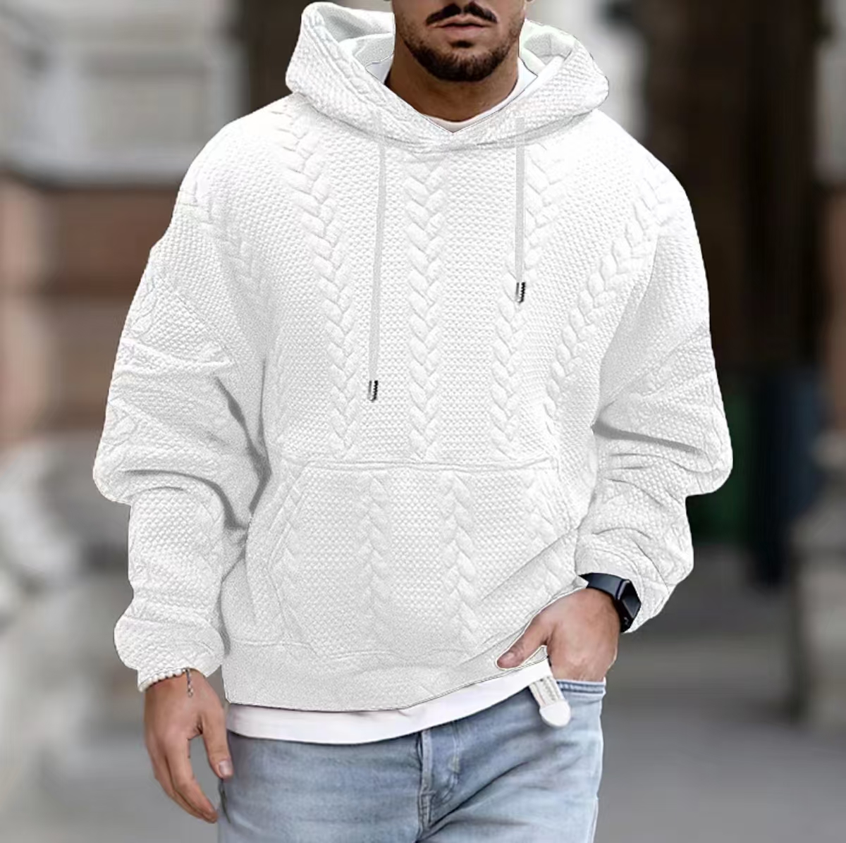 Designer men's plus-size casual jacket Jacquard hooded lace-up long-sleeved casual sweater Knitted men