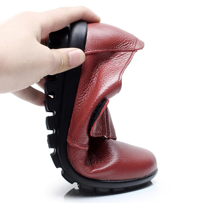 Womens genuine leather Moccasins Mom hook and loop wedge shoes womens Plus size 42/43 flat shoes womens anti slip shoes autumn 241115