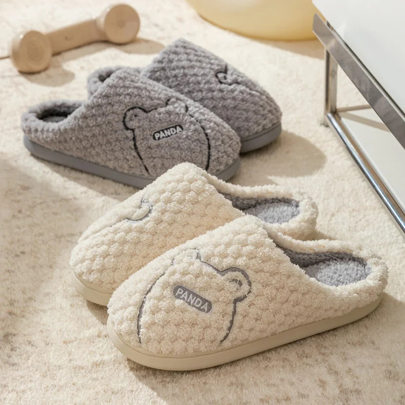 Cartoon Bear n Women Winter Home Slippers NonSlip Warm Soft House Indoor Bedroom Unisex Fluffy Floor Shoes in Autumn 241115