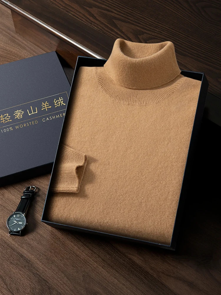 Choose Mens Turtle Neck Cashmere 100% Knitted Sweater Basic Solid Intelligent Leisure Jumping Top Autumn Winter 241115