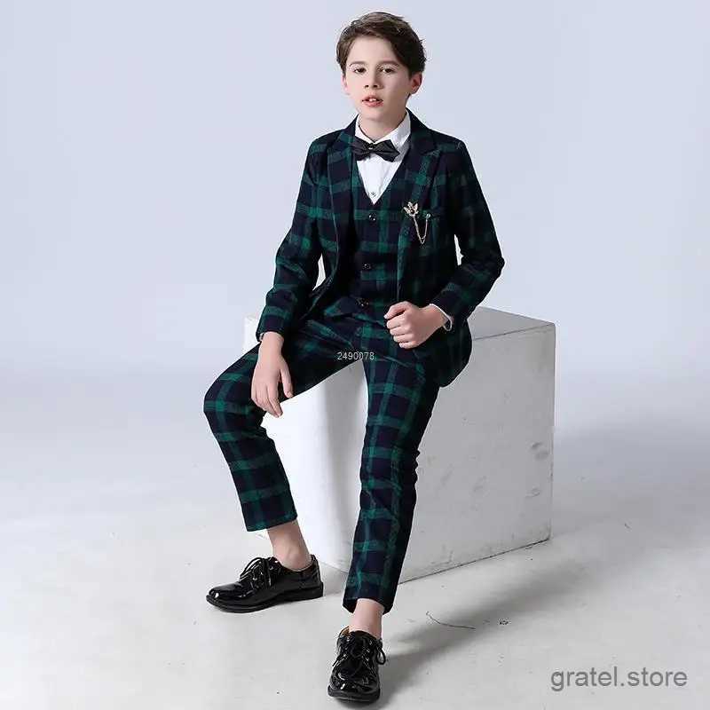 Suits Children Luxurious Wedding Suit Flower Boys Red Jacket Vest Pants Bowtie 4PCS Party Photograph Suit Kids Tuxedo Dress Costume