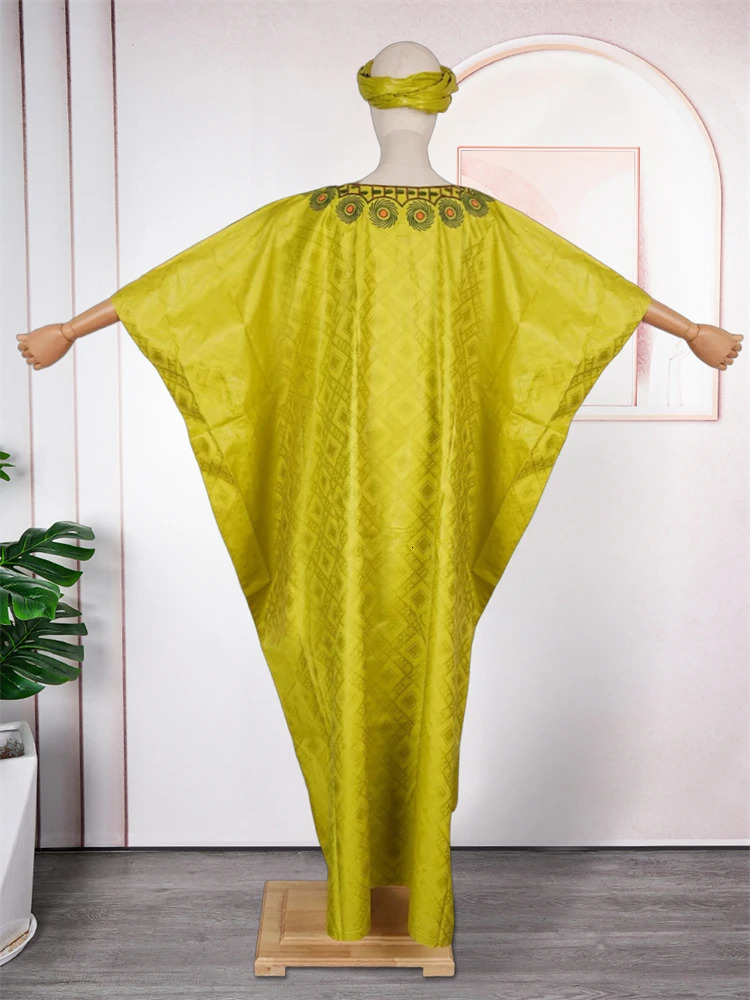 African Traditional Dresses For Woman Dashiki Bazin Outfits Africa Clothes Plus Size Long Dress Nigerian Turban 241116