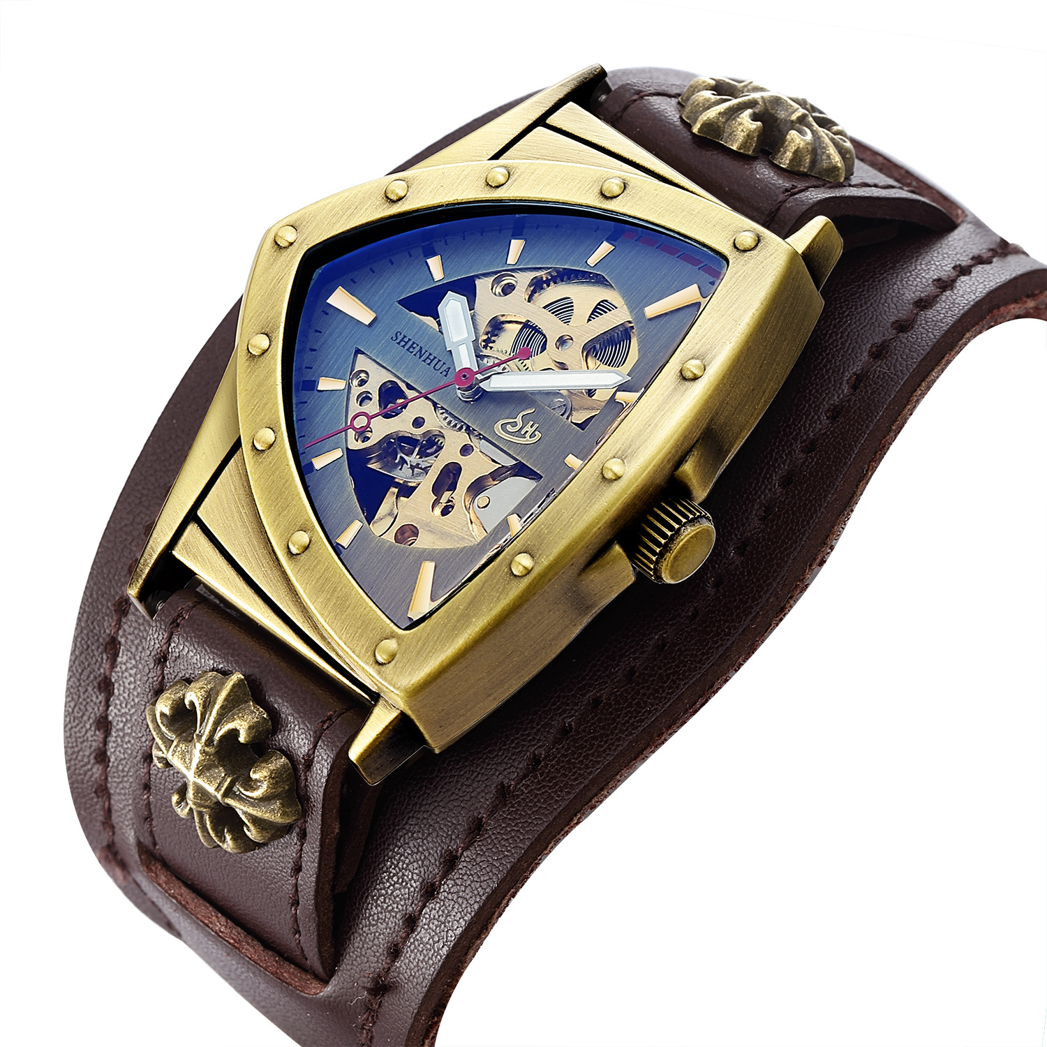 Triangle skeleton men's mechanical watch belt Europe and the United States large dial men's wristwatch dial diameter 41mm thickness 13mm fac