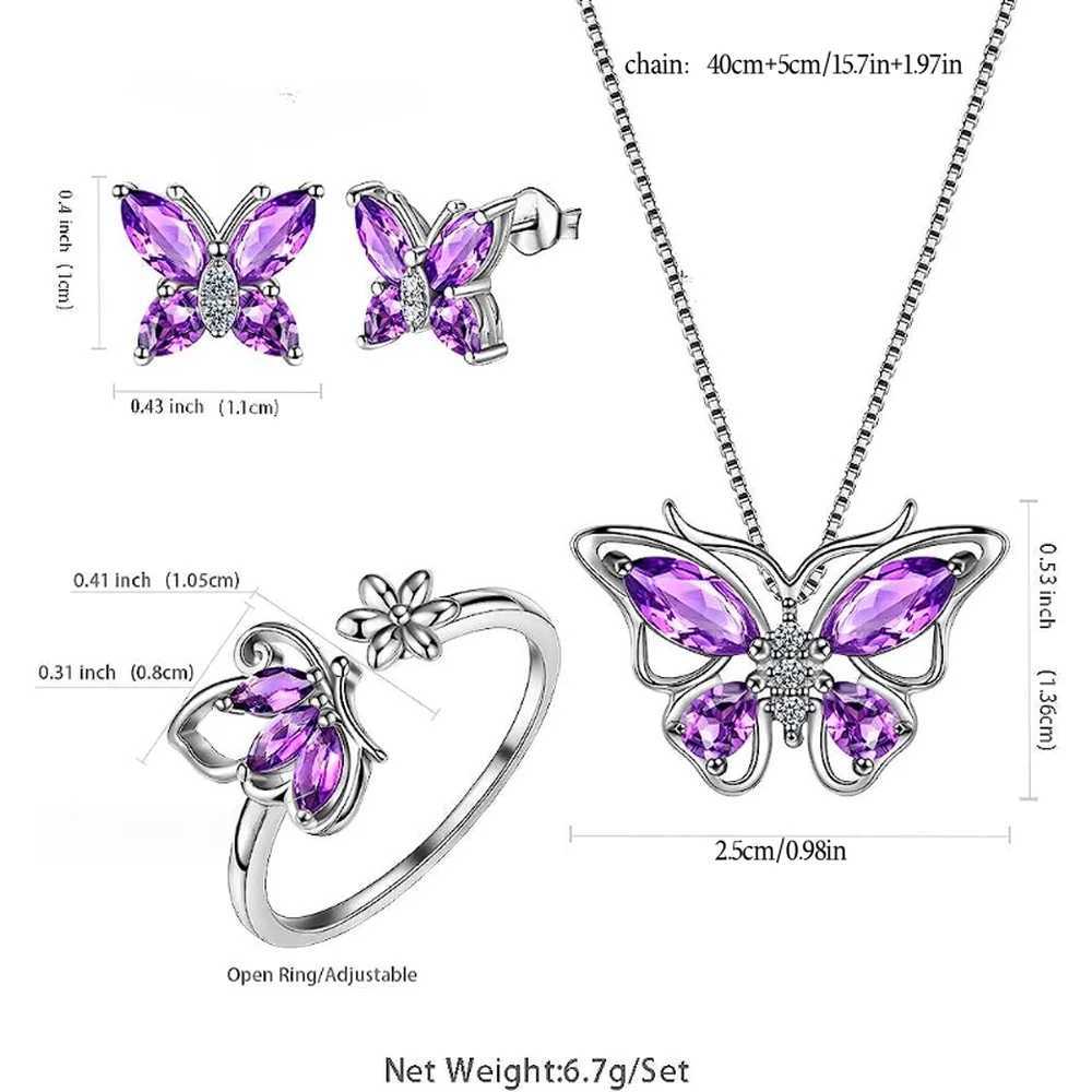 Butterfly Birth Stone Pendant Necklace/Earrings/Rings Wedding Anniversary Gift Jewelry Set X241116