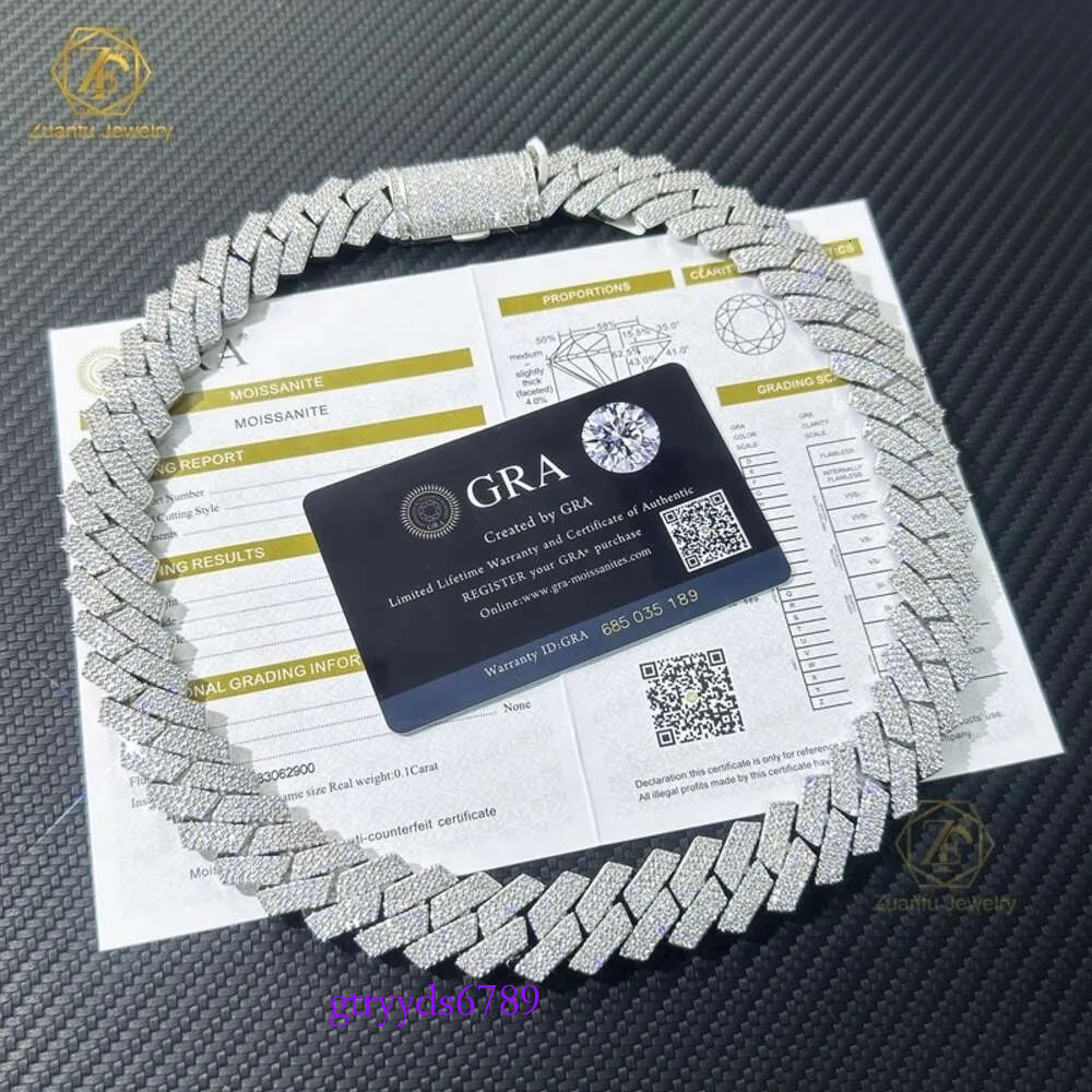 necklace moissanite chain Custom Lock Pass Sier Lab Grown Tester 8mm Three Rows Iced Out Hip Hop Vvs1 Dia Cuban k