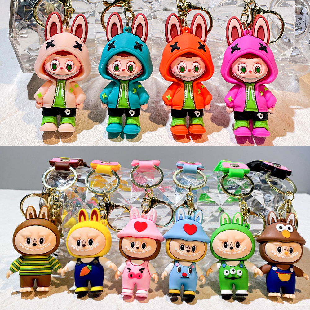 Cute Key Chain Anime Labubu Car Keychain for Bag Charms Doll Keyring Men Women Jewelry Wholesale