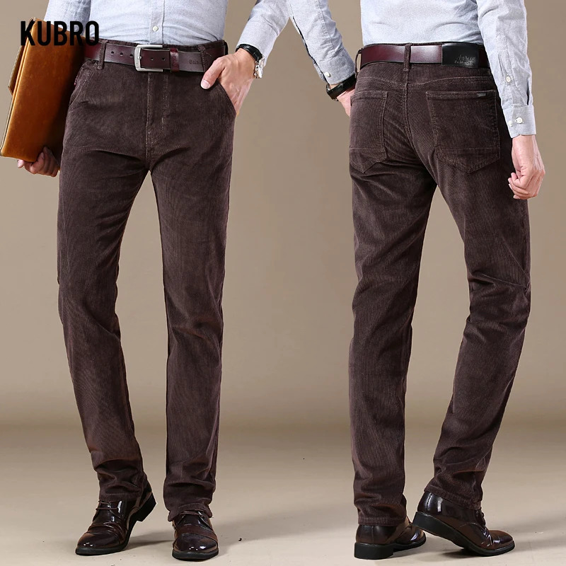 5Color Mens Thick Corduroy Casual Pants Winter Business Fashion Stretch Regular Suitable for Trouser Clothing 241115