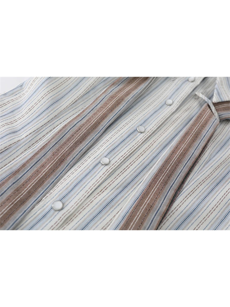 Autumn womens retro preparatory style 2000s aesthetic striped shirt with tie long sleeves crop top Y2k streetwear 241115