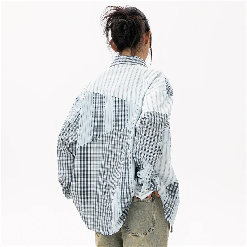 Womens plain weave shirt high quality plus size womens shirt Korean style womens clothing trend patch work fashionable womens top 241115