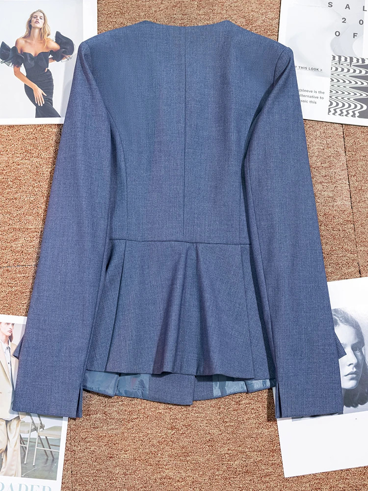 Grey Navy Blue Black Womens Pants Set Formal Business Work Clothes Solid Oneck Jacket and Trouser 2piece Suitable for Autumn Winter 241115