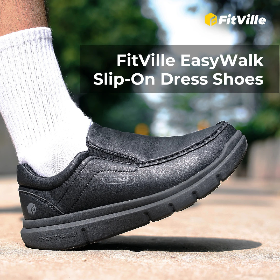 Fitville mens wide leather sliding casual shoes lightweight suitable for Swollen feet with arch support for pain relief 241115