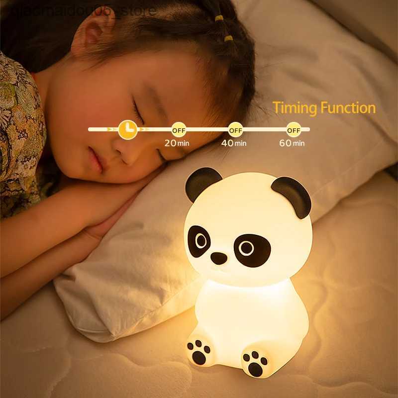 Lamps Shades Panda night light silicone atmospheric light bedroom light sleep light eye protection rechargeable bedside light decoration childrens gif