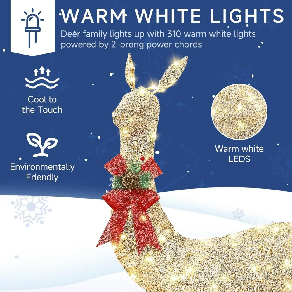 Christmas Deer Family Set 3Piece Outdoor Yard Decorations60 Inch Lighted Holiday Reindeer Decor with 310 Warm White Lights 241115 - view 4