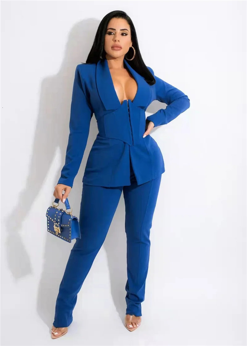 Elegant office ladies 2piece set womens suit tight corset jacket pencil pants business workwear matching uniform 241115