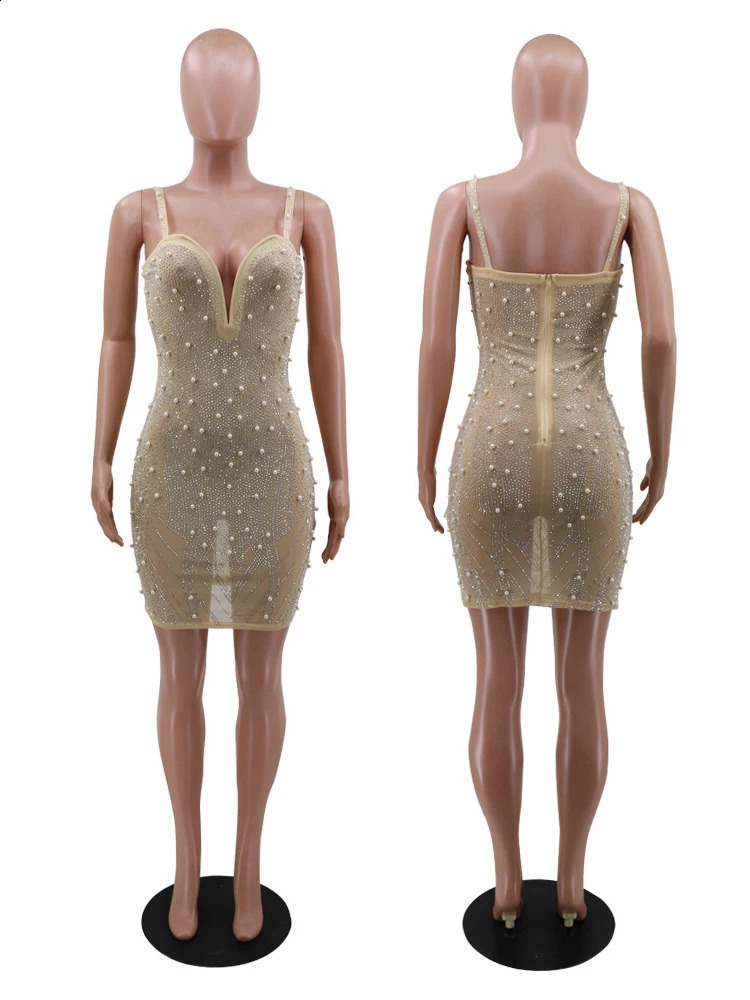 iDress Sexy Pearl Beading Dres Nightclub Party Birthday Appliques s Summer 2024 241116