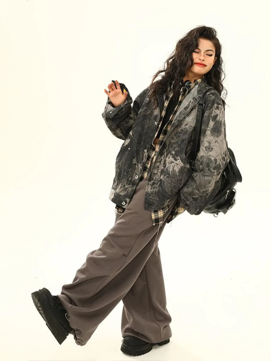 Vintage Y2k tie dye denim jacket mens loose and trendy denim jacket spring and autumn long sleeved full matching casual chic jacket 241115