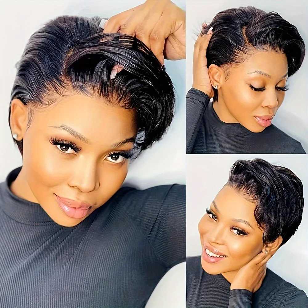 Short Curly Hair Cut Human Hair Wig 13 1 T Part Lace Human Hair 150% Density E Remy Hair 6 inches 1b30/427/Natural Black W241116