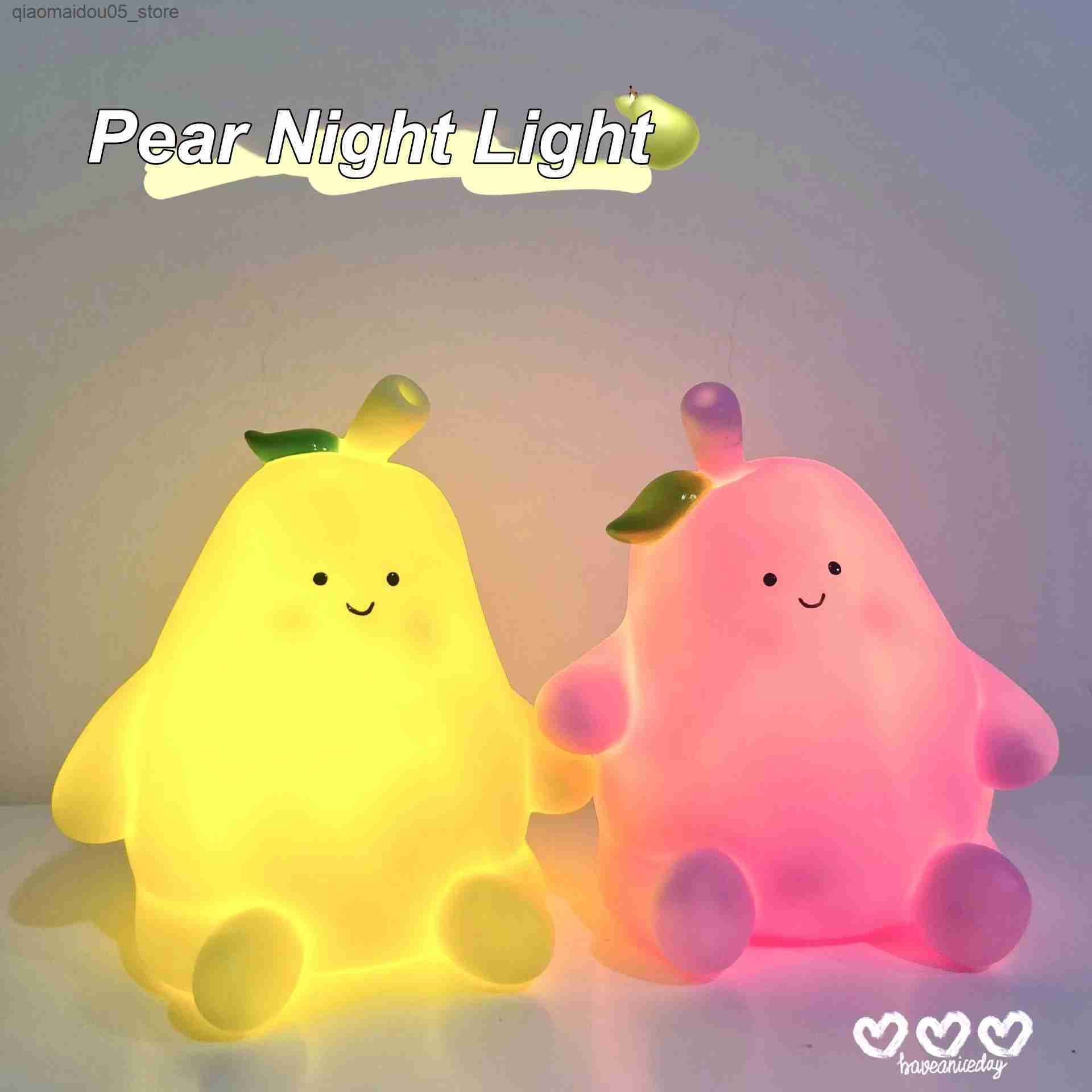 Lamps Shades Creative Pear Fruit Night Light Cartoon Baby Room Bedside Light Glowing Toy Birthday Gift Childrens Bedroom Decoration Table Light Q24041