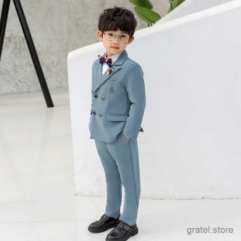 Suits Boys 3Colors Jacket Pants 2Pcs Clothing Set Kids Formal Wedding Suit Gentleman Children School Performance Graduation Dress