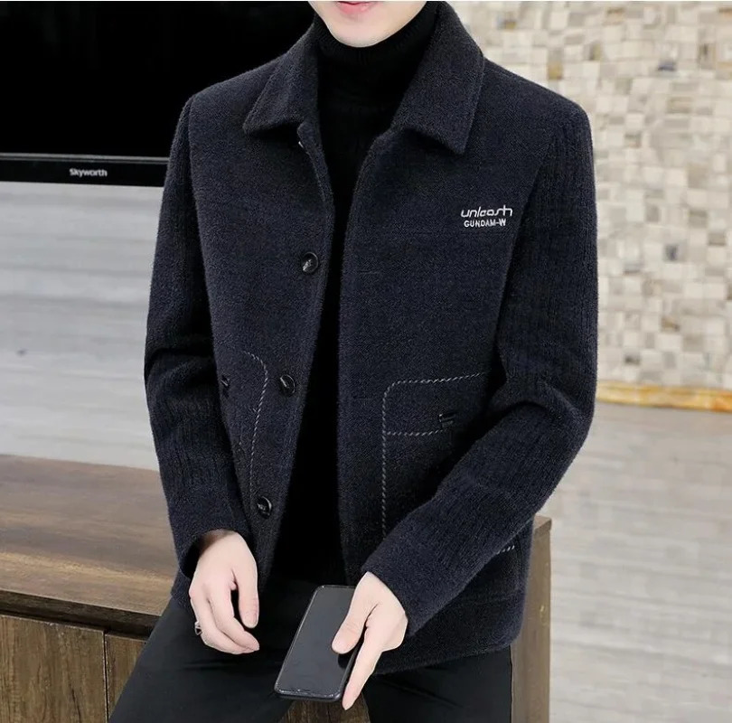 2024 Autumn Winter Mens Wool Blends Thickened Jacket Coat Korean Version Slim Fit Casual Business Short 241115