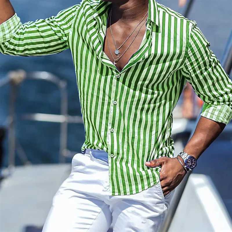Men's Casual Shirts 2023 Fashion Lapel Shirt Striped Plaid Blue Green Tiger Totem Black White HD Pattern Cuban Broken Collar Popular 240416