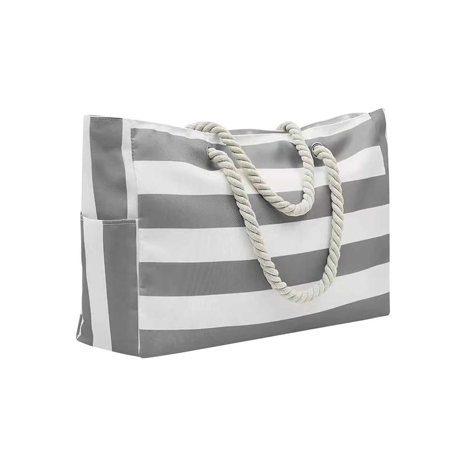 2025S Designer Striped Zipper Double Outer Canvas Polyester Beach Bag For Outdoor Travel Seaside Vacation Large Capacity WomenS Handba241116 Shoulder 