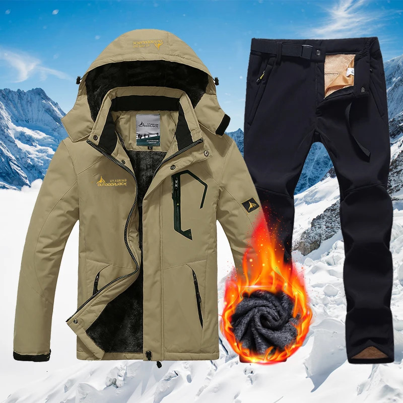 Winter Ski Suit For Men Waterproof Keep Warm Snow Fleece Jacket Pants Windproof Outdoor Mountain Snowboard Wear Set Ski Outfit 241116