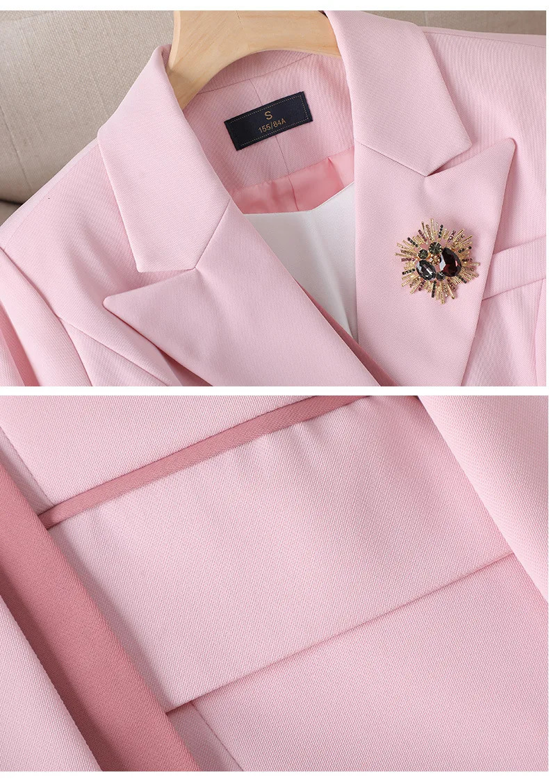Womens jacket and pants set white long sleeved 2piece splicing work fashionable used for wedding parties or business meetings 241115