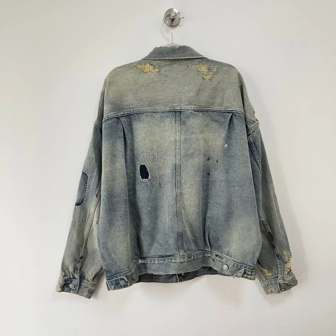 Mens Retro Distressed Broken Dirty Denim Jacket 241115
