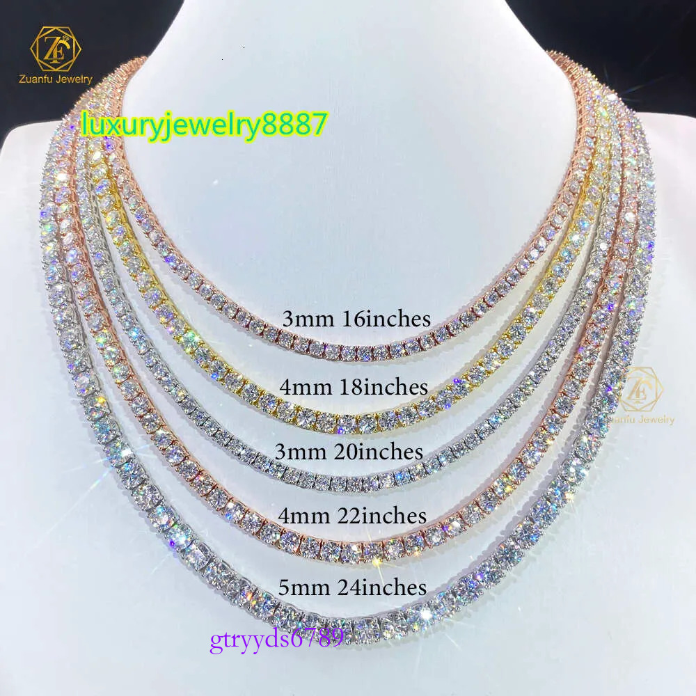 Sier Yellow Gold/Rose Gold Plated 3mm 4mm 5mm 6mm 6.5mm Iced Out Tennis Necklace Moissanite Manufacturer