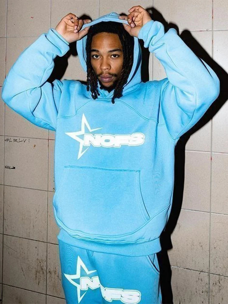 Trendy Kangaroo Pocket Hoodie And Sweatpants 2 Piece Set For Man Casual Letter Printed Outfits 2024 Elastic Waist Pants Suit 241115