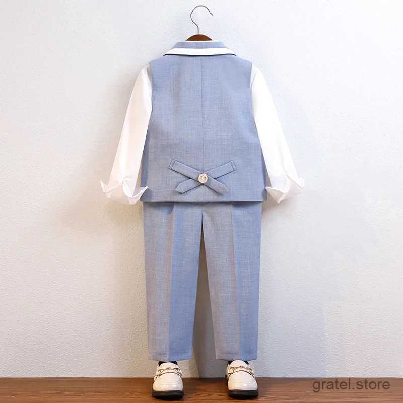 Suits Children Summer 1Year Birthday Photography Suit Flower Boys Vest Pants Bowtie Ceremony Costume Kids Evening Party Wedding Dress