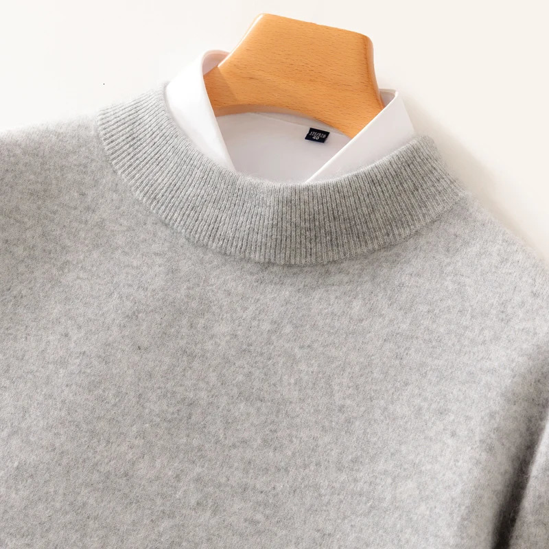 Autumn and Winter Wool Pullover Sweater Cashmere Shirt Mens Half High Collar Long Sleeve Loose Knitted Bottom 241115