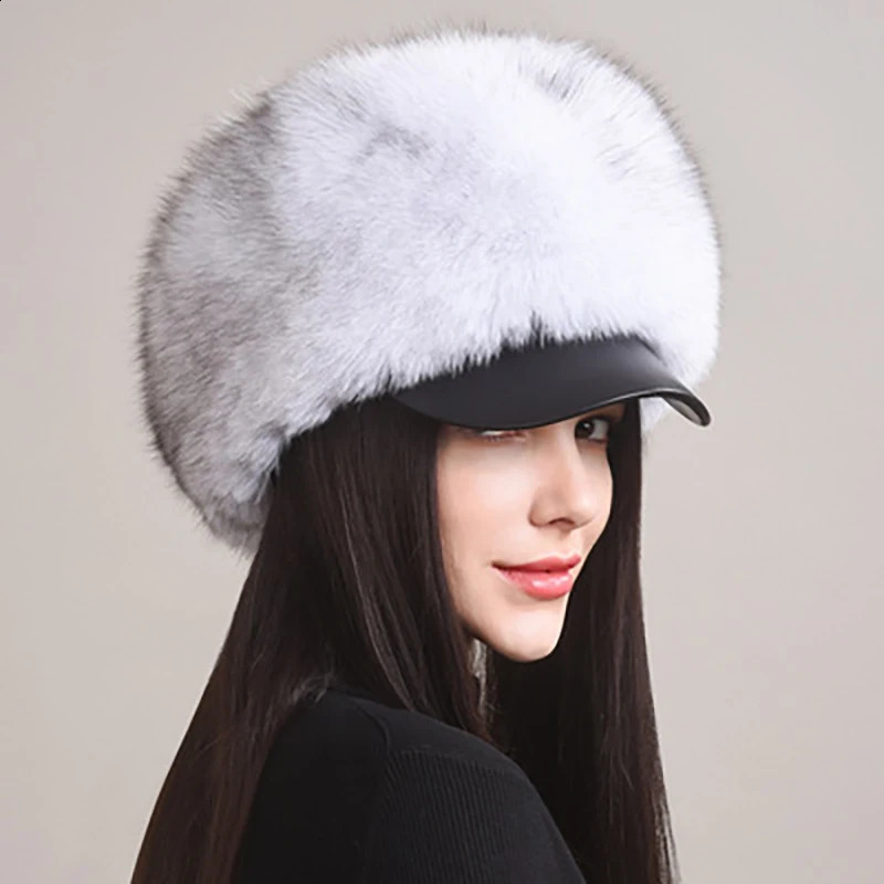 2024 Fashion Earflap Hat Winter Womens Real Fur Hats Headgear Russian Girls Beanies Cap 241116