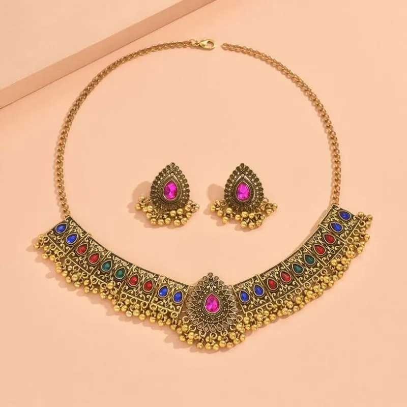 KMVEXO Retro Dubai Indian Tassel Bead Pendant Jewelry Set Used for Colorful Crystal Necklace Earrings African Jewelry Set X241116